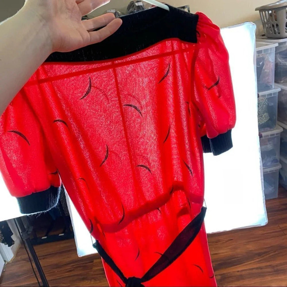 Vintage 70s 80s Dress Womens Size XS Red Black Knee Length Lightweight Knit - Picture 7 of 14